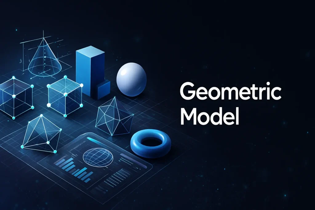 3D geometric model made of interconnected shapes representing digital design and modeling concepts.