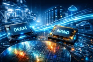 Micron Technology memory chips showcasing DRAM and NAND powering AI, cloud computing, and data centers