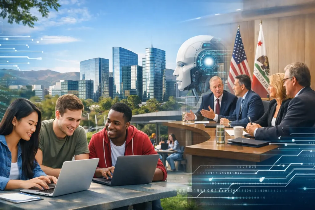 California technology landscape showcasing innovation hubs, education institutions, and policy-driven tech growth in Silicon Valley.