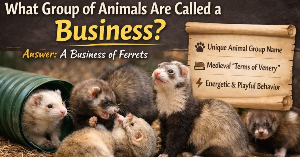 Business of ferrets playing together illustrating the animal group name business of ferrets