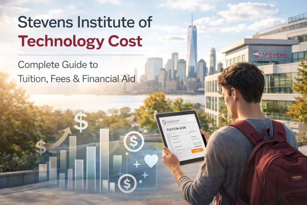 Stevens Institute of Technology cost overview with student and tuition financial concept on campus